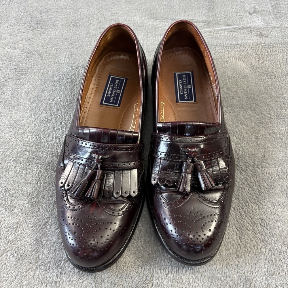 Bostonian‎ Classic Shoe Men 9 First Flex Wingtip Tassel Loafers Burgundy Leather